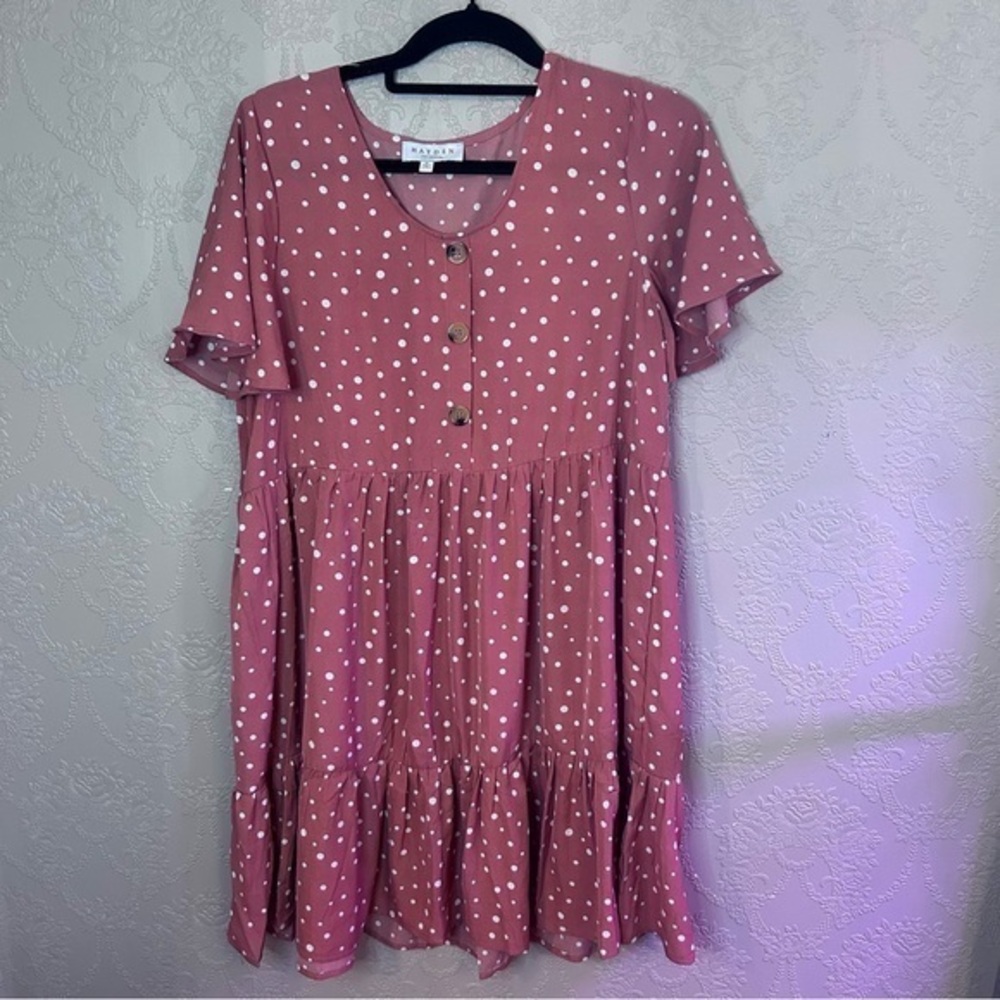 Polka Dot Pink Hayden M ruffle tunic dress